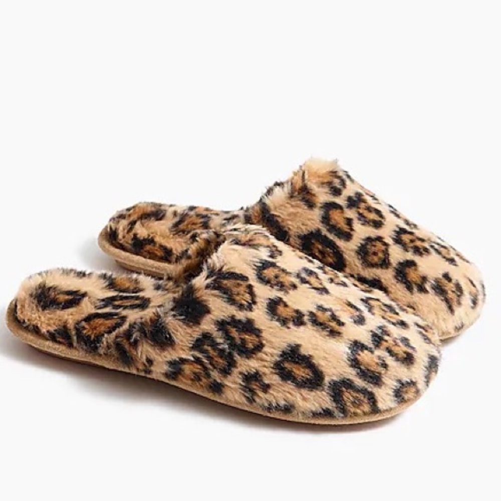 J.Crew Leopard fuzzy scuff slippers (size 10)